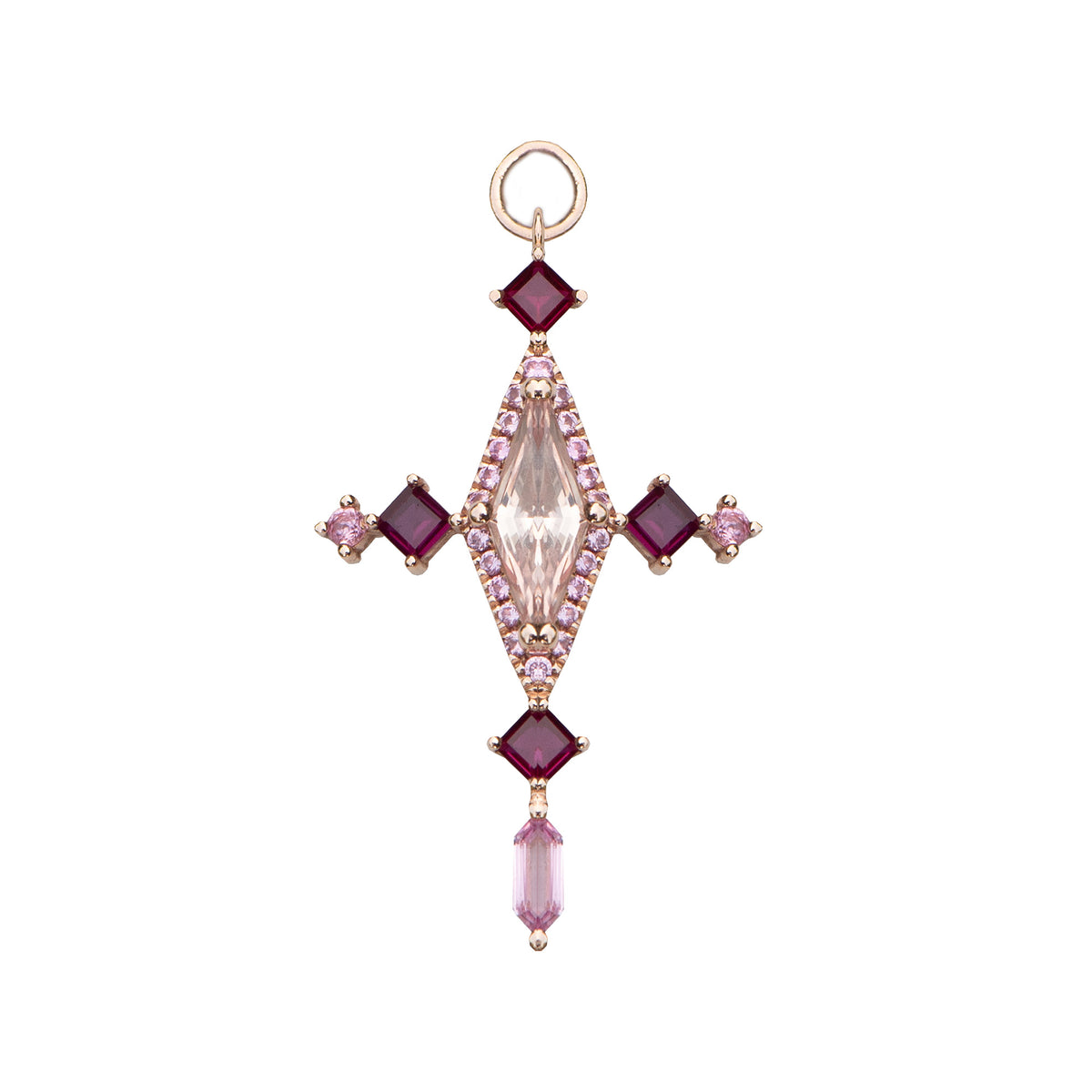 The Padparadscha and Ruby Cross Hoop Earring
